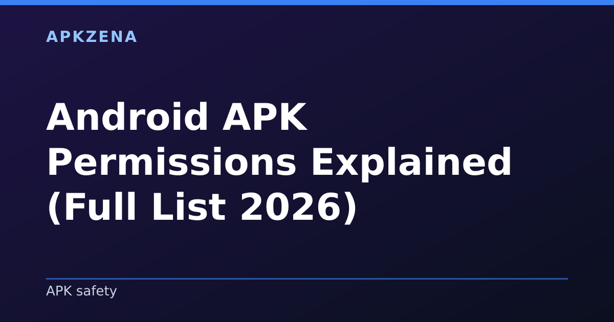 Illustration for the article “Android APK Permissions Explained (Full List 2026)”, Android guides on APK safety