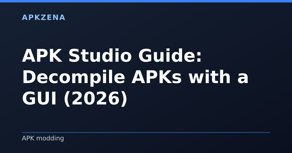 Illustration for the article “APK Studio Guide: Decompile APKs with a GUI (2026)”, Android guides on APK modding