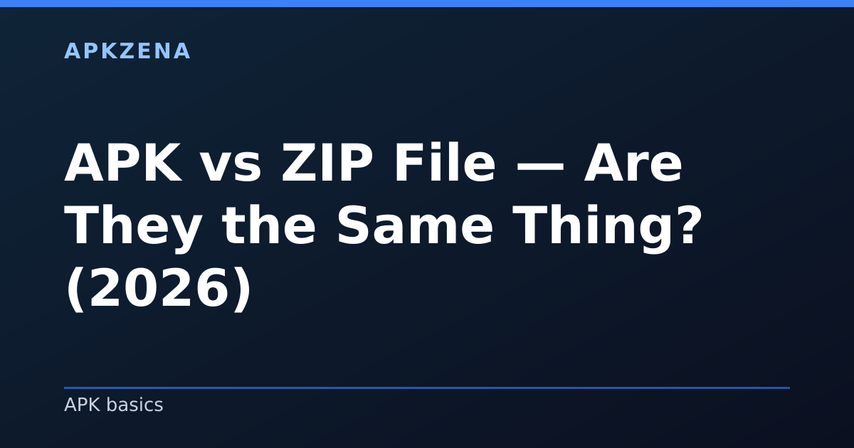 Illustration for the article “APK vs ZIP File — Are They the Same Thing? (2026)”, Android guides on APK basics