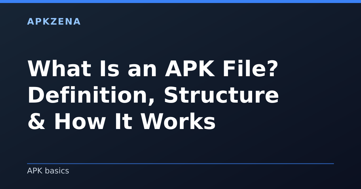 Illustration for the article “What Is an APK File? Definition, Structure & How It Works”, Android guides on APK basics